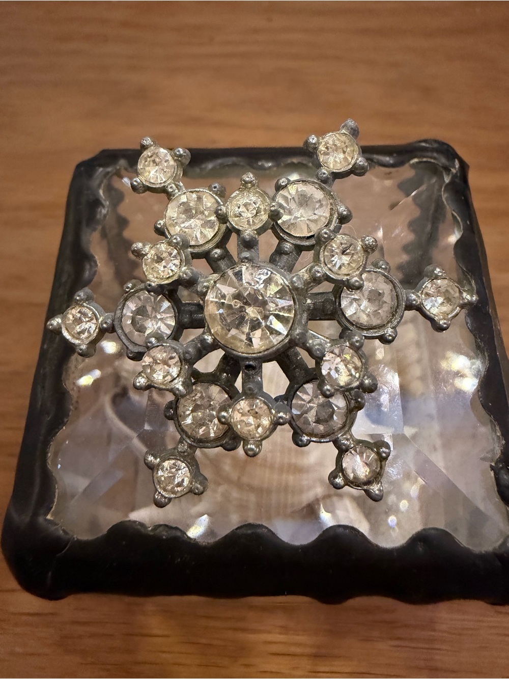 Mid-Century Rhinestone Snowflake Brooch Pin